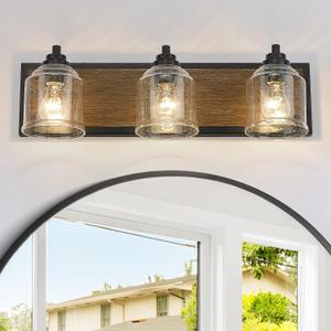 Vanity Lights for Bathroom Large 23", Farmhouse Rustic Vanity Light with Bubble Glass Shades, Brown 3 Light Bathroom Lighting Fixtures Over Mirror, Bath Wall Sconce Home Decor