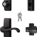 Ideal Security GL Door Lever Set with Keyed Deadbolt Lock for Storm and Screen Doors, Black (4-Piece Set)