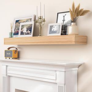 AZSKY 48 Inch Solid Wood Fireplace Mantel Shelf, Handcrafted Pine Floating Mantel for Fireplace, Wall Mounted Decorative Beam Shelf with Invisible Bracket for Living Room, Farmhouse Mantel Decor