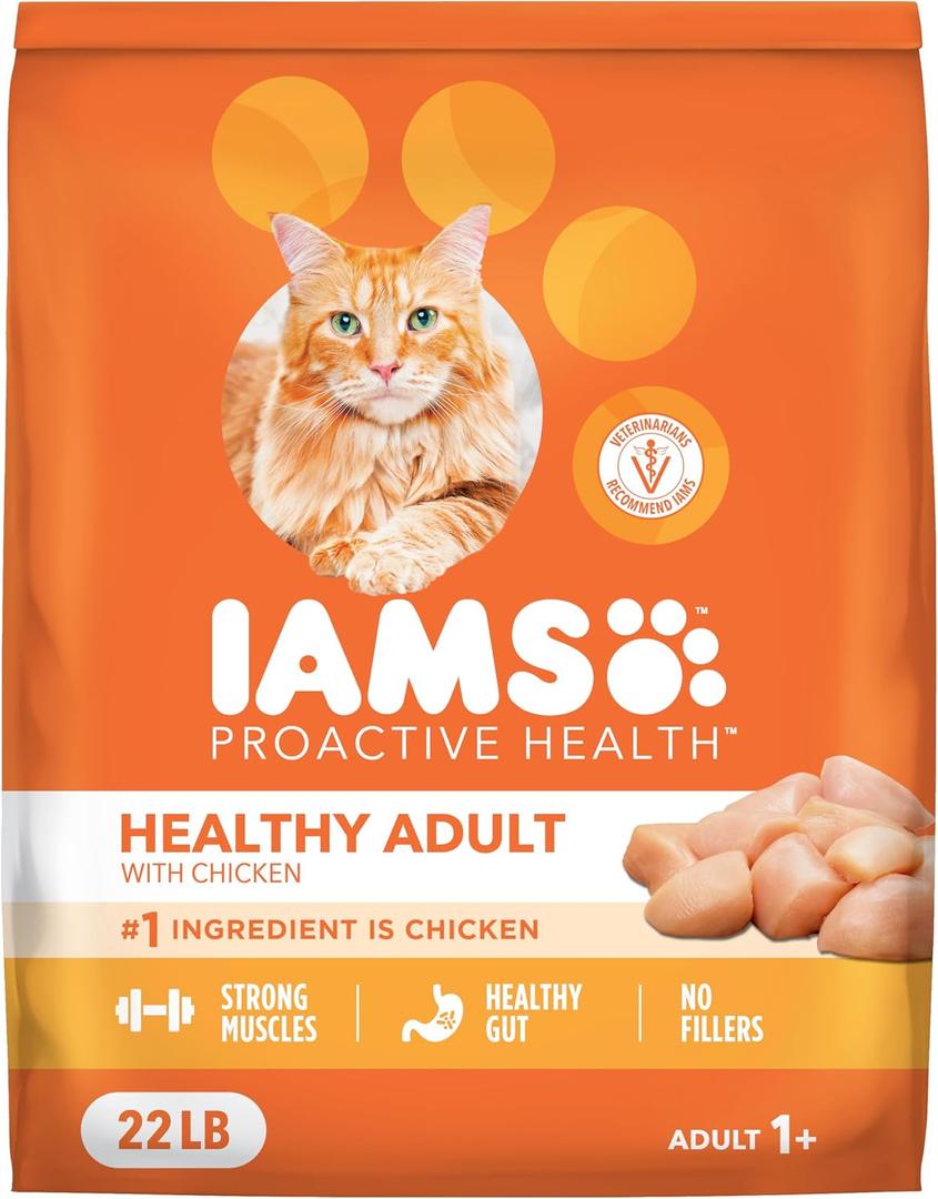 IAMS Proactive Health Dry Cat Food, Healthy Cat Food Dry Recipe for Adults, with Chicken 22 lb. Bag (EXP 10/13/27)