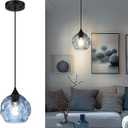 Emliviar 1-Light Pendant Lighting Hammered Glass, Modern Blue Ceiling Hanging Light for Kitchen, DYE287G1-MIL BK