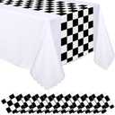 Preboun 12 Pcs Plastic Checkered Table Runner 14 x 108 Inch Racetrack Road Table Runner for Two Fast Car Theme Birthday Racing Party Decor Events Supplies (Black White Checkered)