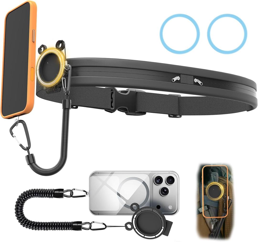 Upgraded N52 Magnetic Phone Holder with Universal Elastic Running Belt for Backpacks/Waist Bag Travel, Hiking, Rock Climbing, and Photography, Fits Phones, Keys, and Credit Cards