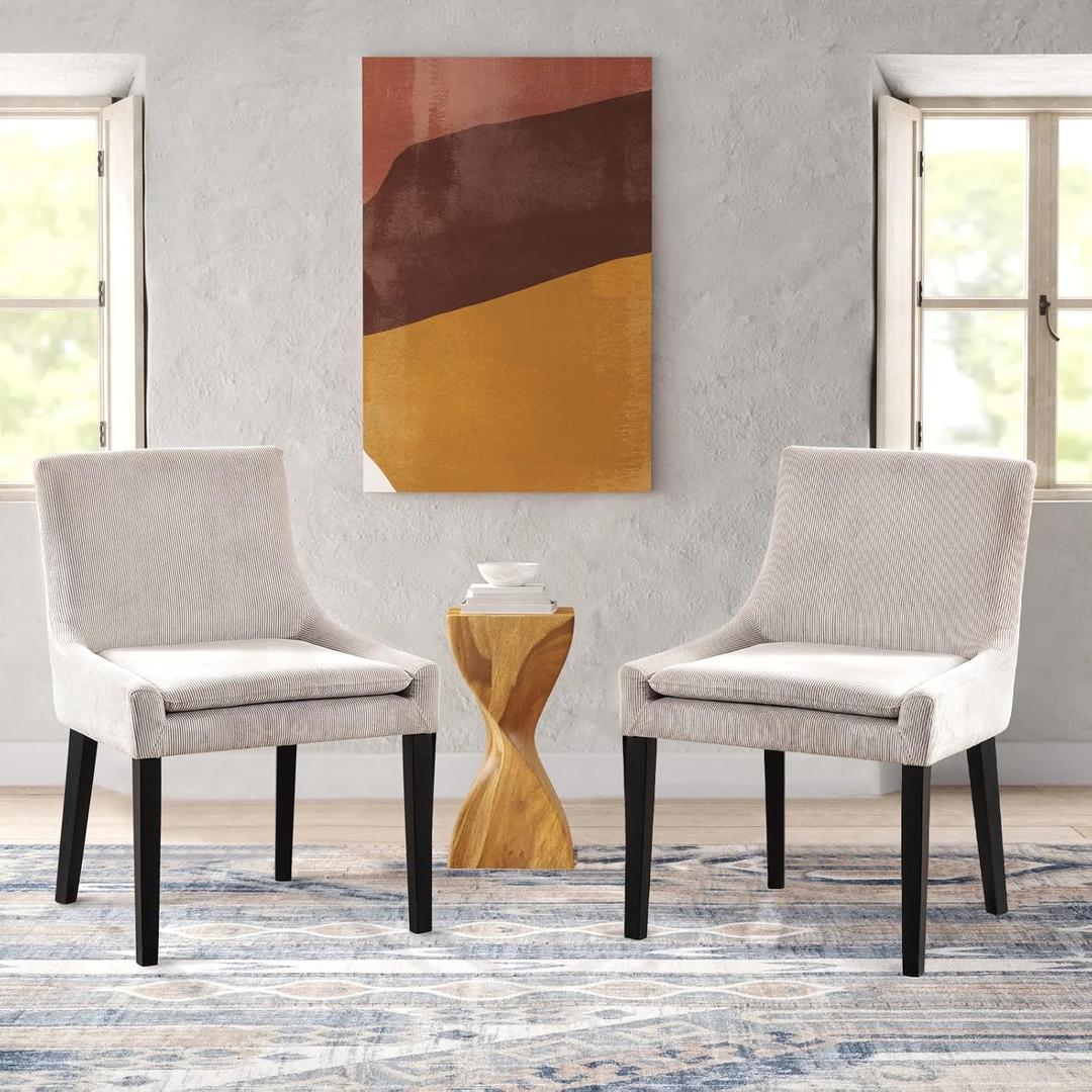 MALOL Upholstered Dining Chairs Set of 2, Mid-Back Kitchen Room Chair with Wood Legs, Corduroy Padded Dining Side Chairs for Dining Room, Beige