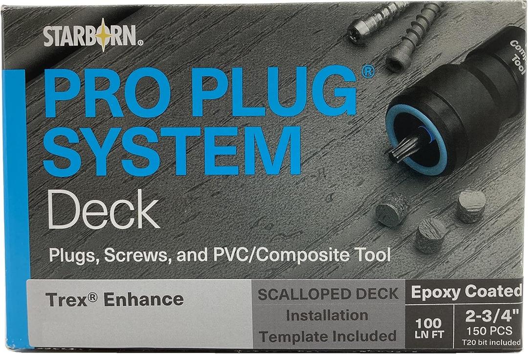 Starborn Pro Plug System Coastal Bluff PVC Composite Deck Boards, Covers 100 Lin Ft Complete Kit with Plugs, Screws, and Tool
