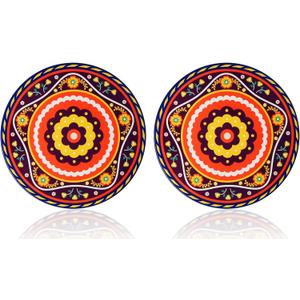 Ceramic Stone Trivets for Hot Pots and Pans, Hot Pads, Trivets for Hot Dishes, Plant Trivet with Beautiful Pattern and Cork Base, Gifts for Friends, Round 7.9 Inch, Set of 2, Orange