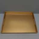 Gold Serving Tray for Coffee Table, Rectangular Plastic Decorative Tray with Handles for Entertaining, Outdoor Patio, Living Room, Ottoman, Bathroom Counter, 11.8*15.7*1.6