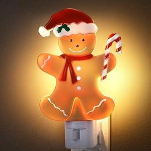 Hohean Christmas Decoration Gingerbread Man Night Light Plug in, 120V C7 LED Xmas Wall Plugin Nightlights, Christmas Night Light Decor for Bedroom Bathroom Kitchen Hallway Stairs
