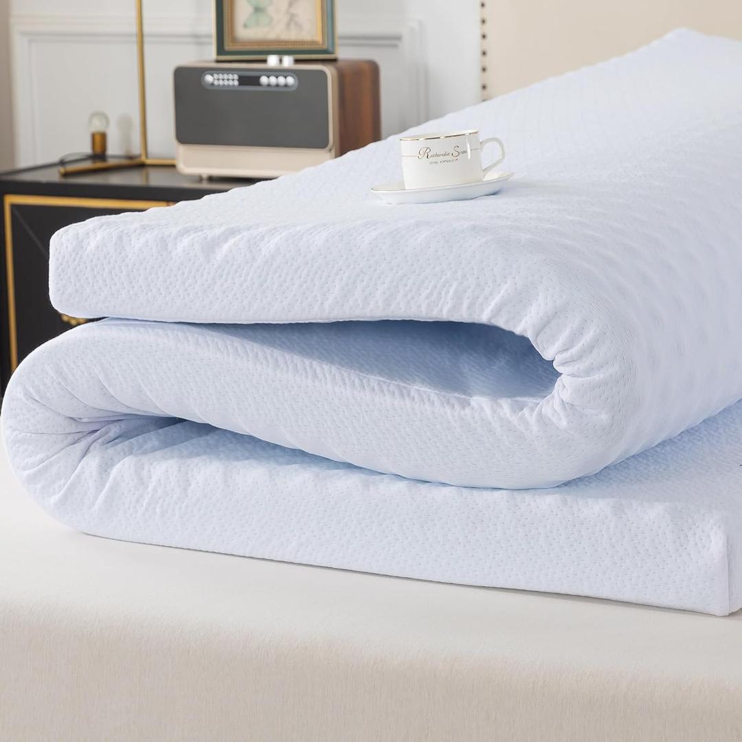 WhatsBedding 3 Inch King Memory Foam Mattress Topper with Soft Cover for Pressure Relief, Memory Foam Bed Topper with Removable & Washable Cover Rayon from Bamboo for Back Pain (80x78x3in, White)