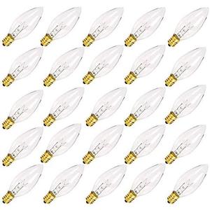 SUNSGNE 25 Pack Candle Light Bulbs, C26 Crystal Clear Torpedo Candelabra Light Bulb for Chandeliers, Window Candle Bulbs, Nightlight Bulb- 7 Watt Light Bulbs- E12 Candelabra Base