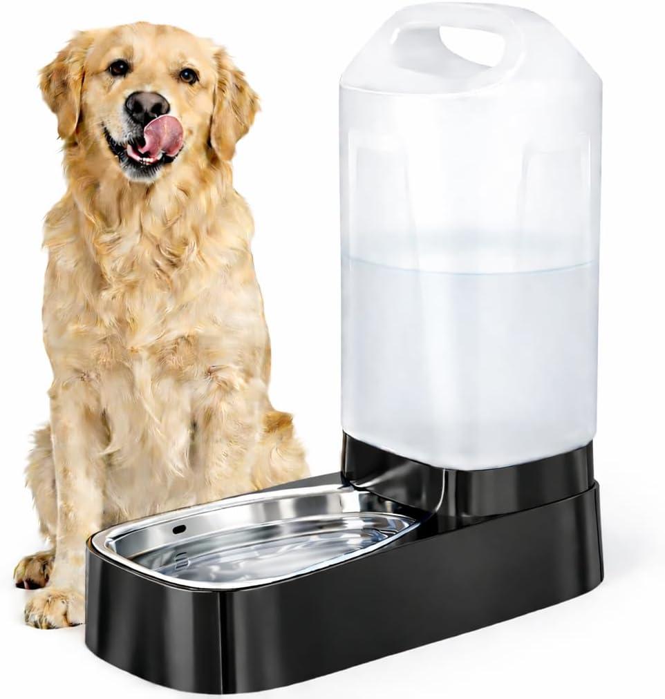Automatic Dog Water Bowl Dispenser - 2.4 Gallon Gravity Pet Water Dispenser with 304 Stainless Steel Bowl, Dog Auto Feeders Bowls Self Waterer, Easy-Carry Handle for Large Dogs & Cats, Multi-Pet Home