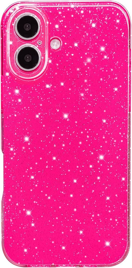 Hython Case for iPhone 17 Case Glitter Cute Sparkly Shiny Bling Sparkle Phone Cases 6.3", Thin Slim Fit Soft TPU Bumper Shockproof Rubber Protective Cover for Women Girls Girly, Hot Pink