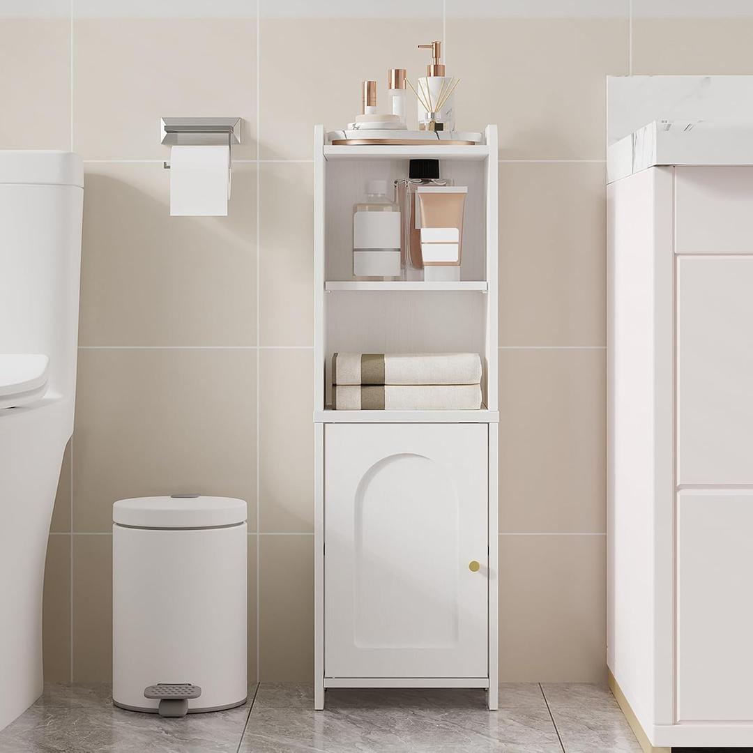 Hzuaneri Bathroom Storage Cabinet, Corner Floor Cabinet with Doors and Adjustable Shelf, Narrow Toilet Paper Cabinets, Bathroom Organizer for Small Spaces, White BC39713X