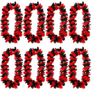 FineCheer 8 Pcs Graduation Hawaiian Leis 2024 Graduation Hawaiian Luau Flower Leis Hawaiian Flower Necklace in Bulk for Graduation Party Supplies Graduates Gift School Accessories (Black and Red)