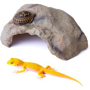 Reptile Hide Resin Cave Shelter for Ball Python, Lizard, Leopard Gecko, Bearded Dragon, Terrarium Habitat Decoration (Faux Mud Color, Medium)