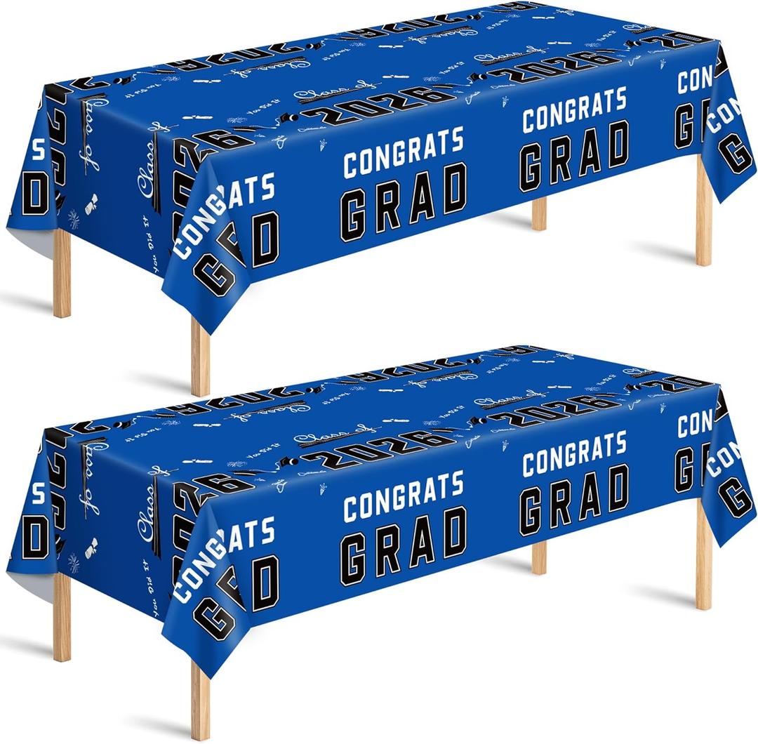 5 x OHOME Graduation Decorations 2026 - Class of 2026 - Plastic Blue Tablecloth for Graduation Party Decorations - Class of 2026 Decorations Party Favors Supplies Banner,2 Pack