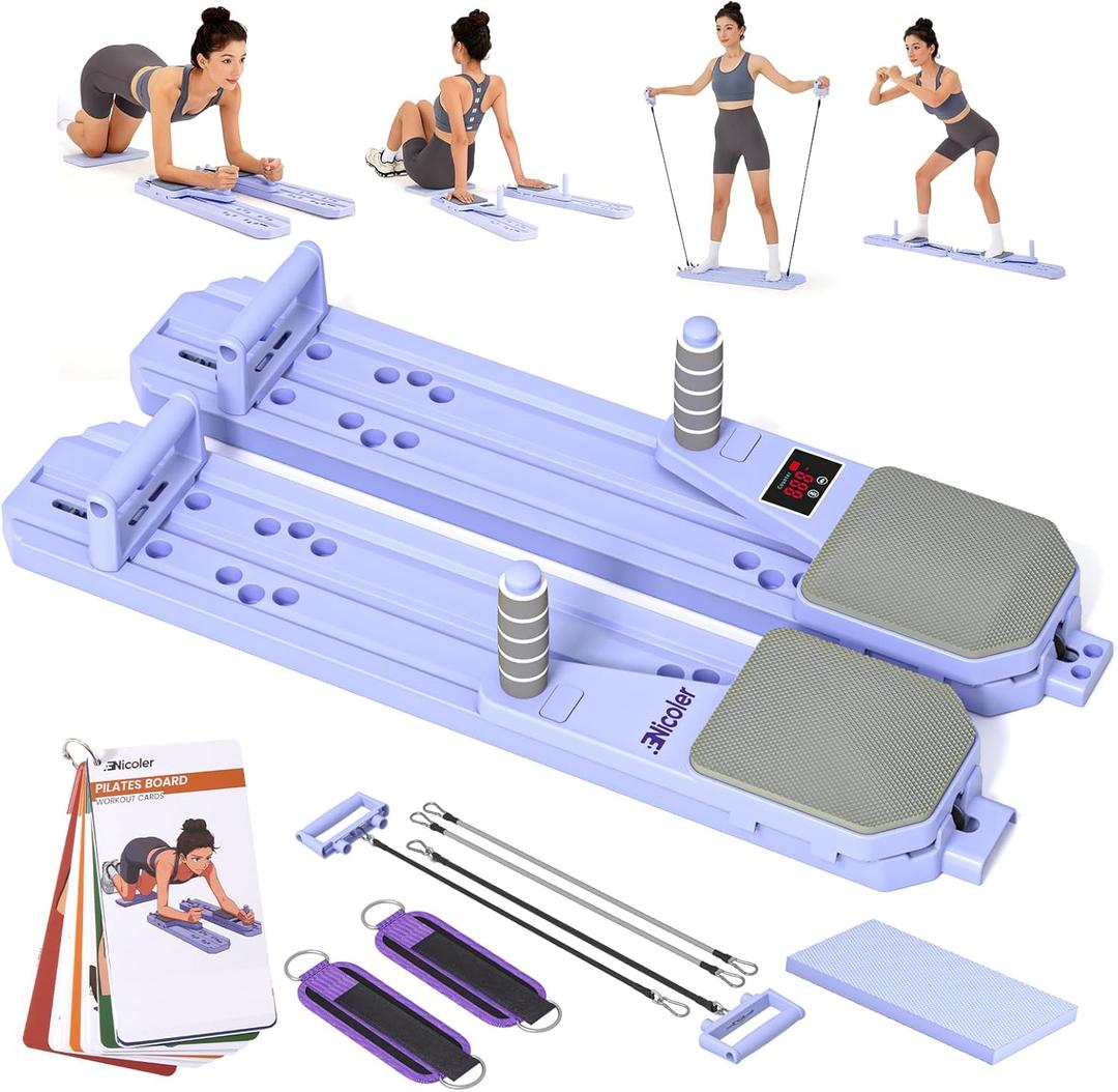 Nicoler Portable Pilates Reformer Set- Pilates Board 8-in-1 Multi-Functional Pilates Equipment (Purple)