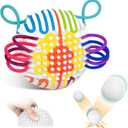 ddLUCK Sensory Activity Ball, Silicone Fidget Toys for Autism, ADHD, Stress & Anxiety Relief, 10 Colors Silent Calming Travel Play Fidgets Toy Balls for Kids 3+ & Adults with 20 Strings (White)