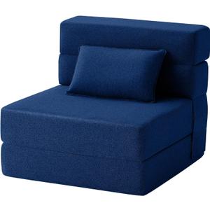 FILUXE Convertible Folding Sofa Bed - Sleeper Chair with Pillow, Modern Linen Fabric Floor & Futon Couch, Foldable Mattress for Living Room/Dorm/Guest Use/Home Office/Apartment, Single Size, Navy Blue