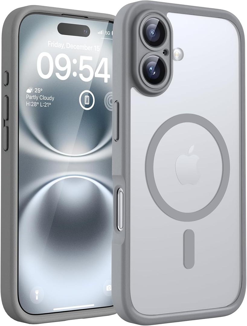 TOCOL Magnetic for 16 Gray Case, Upgraded Full Camera Protection, Compatible with Magsafe, Drop Protection, Translucent Matte Back Bumper Phone Cover 6.1-Inch (Gray)