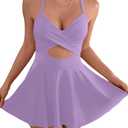 B2prity Women Cutout One Piece Skirt Swimsuit V Neck Wrap Tie Back Swimdress Tummy Control Bathing Suits (Small, Light Purple)