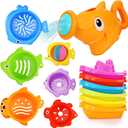 Baby Bath Toys for Kids Ages 1-3,13 Pcs Bathtub Toys for Babies 6-12-18 Months, Mold Free Bath Toys Toddlers 2-4 Years Old,Stacking Cups & Watering Can,Water Table Toys for Infants Boys Girls 1-4 Years old 