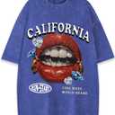 WDIRARA Men's Y2k Lip Graphic Print Tees Vintage Hipster Hip Hop Crew Neck T-Shirt Streetwear Top (X-Large, California Blue)