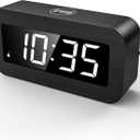 Digital Alarm Clock with Hybrid LED/LCD Time Display, Battery Operated or Plug-in, Small Simple Basic Clock for Travel Home Bedroom Wall (White Display)