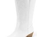 DREAM PAIRS Women's Cowboy Boots Pull On Cowgirl Boots Mid Calf Western Boots,  (7.5, White)