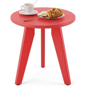 HDPS Outdoor Side Table, Small Round Side Table Weather-Resistant, Outdoor Side Tables for Patio, Porch, Deck, End Table for Plant Stand, Living Room, Bedroom, Red
