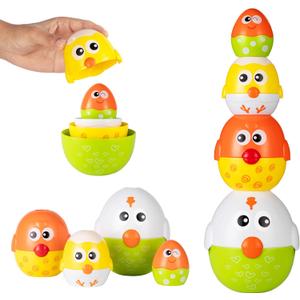 4 PCS Nesting Stacking Easter Eggs for Kids and Toddler, Easter Egg Balance Toys for Easter Party Favors Gifts, Goodie Bag Stuffers, Color Shape Matching Learning Sensory Toys for Baby Boys and Girls