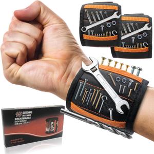 2 x 2 Pack Magnetic Wristband for Men, 15 Magnets Powerful for Holding Screws Drilling Bits, Nails, Premium Tools Belt Stocking Stuffers for Birthday Dad Grandpa Husband Handyman Boyfriend Fathers Day