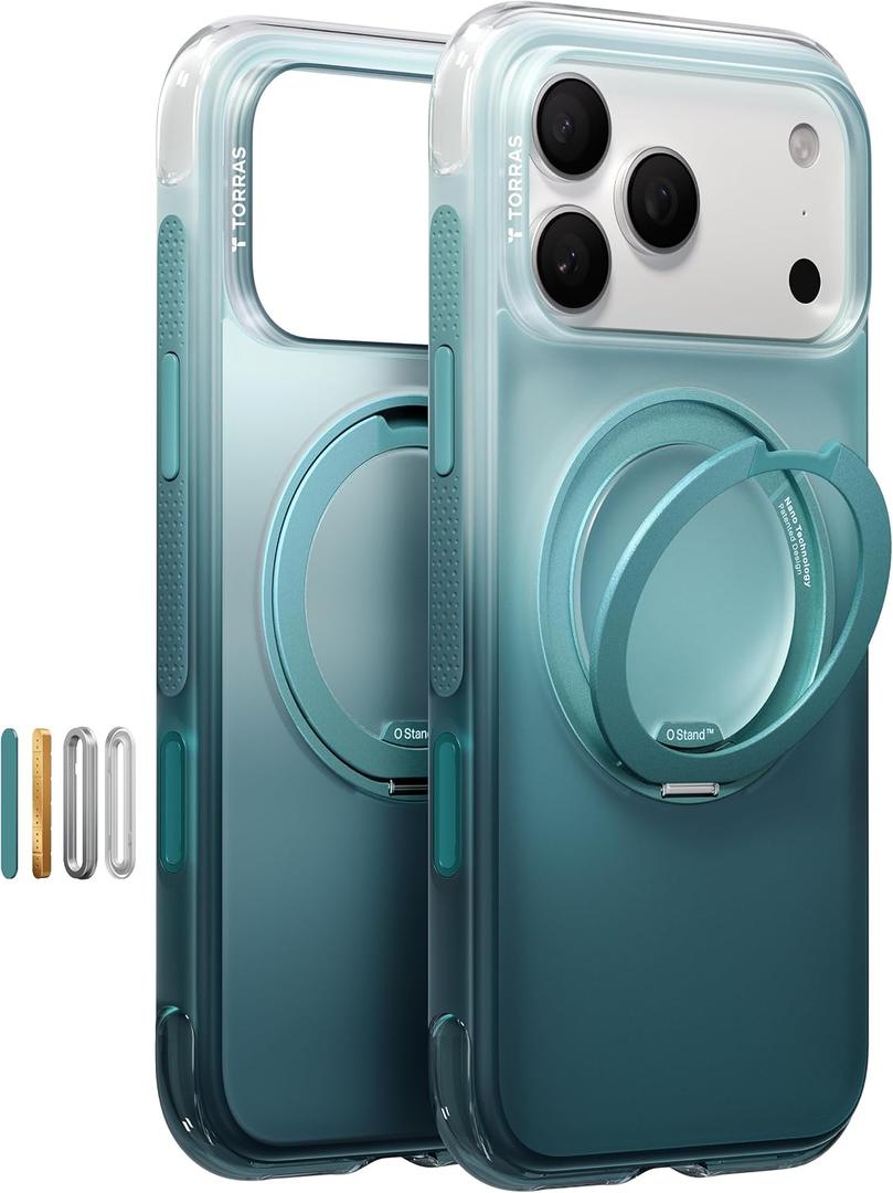 TORRAS Ostand O3 Air for iPhone 17 Pro Case with 360 Magnetic Stand, Fit for Magsafe, Military Drop Protection, Camera Control, Shockproof Phone case for iPhone 17 Pro 6.3'', Misty Fjord Blue