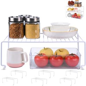 6-Pack Large (15.7x8.54inch) Multi-Level Organizer Rack, Kitchen Shelves for Spice Organization for Cabinet, Pantry Organizers and Storage, Wire Extra Shelf, Desk Organizer, Stackable, White