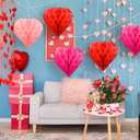 2 x Valentine's Day Party Decoration Set - 5 Pack 12in Heart Honeycomb & Ball Tissue Paper Pom Poms in Red, Love-Inspired Honeycomb Hearts Ideal for Wedding & Classroom Decorations