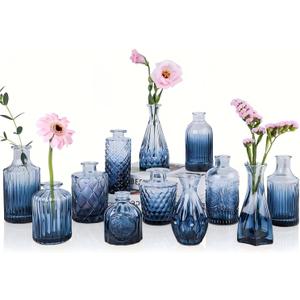 Navy Blue Glass Bud Vases Set of 12, Mini Flower Vase for Centerpieces, Small Glass Vases in Bulk for Wedding Decorations, Vintage Vase Bridal Shower, Party, Graduation, Home Table Dcor