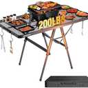 Raynesys Foldable Grill Table with Mesh Desktop, 200lbs 4Ft Portable Folding Table, Height Adjustable Metal Table for Ourdoor, Camping, Picnic, BBQ and Beach, RV, 47.24" L x 23.62" W