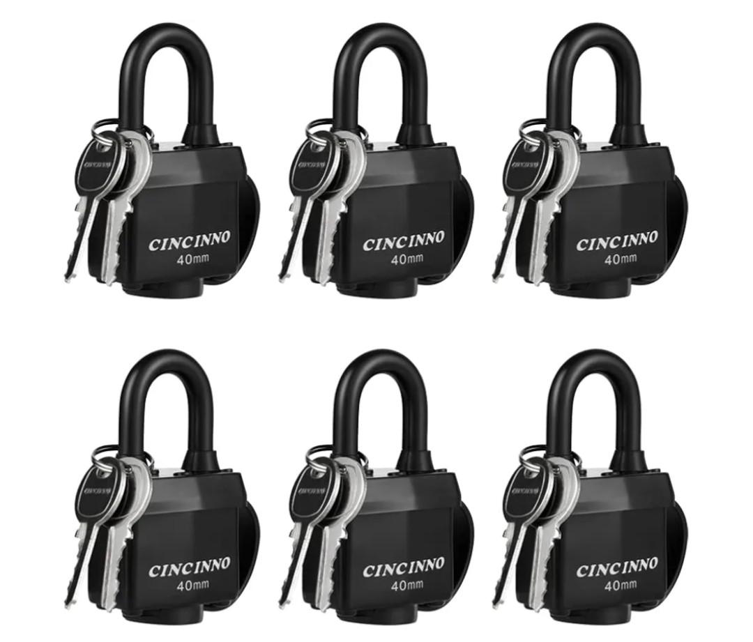 Weatherproof Padlocks for Outdoor Use, 6 Pack Keyed Alike Padlocks with 1-9/16" Wide Body, Heavy Duty Pad Lock for Sheds, Storage Unit, Gate, Fence, Toolbox, Locker
