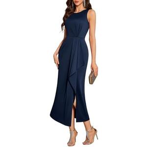 BeryLove Women's Formal Wedding Guest Slit Dress Classy Sleeveless Long Prom Gala Dresses, L