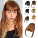 NAYOO Wispy Bangs Hair Clip - Medium Auburn 100% Real Human Hair Clip in Bangs for Women Fringe with Temples Hairpieces for Daily Wear (Medium Auburn, Wispy Bangs)