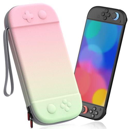 STARTRC GAMES Slim Carrying Case for Nintendo Switch 2 2025, Hard Shell Travel Case with 12 Game Card Slots, Portable Carry Bag for Switch 2 Console Pink & Green