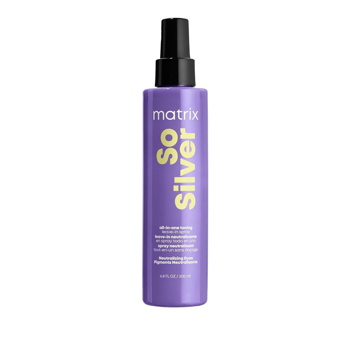 Matrix So Silver All-In-One Leave-In Toning Spray - Neutralizes Yellow, Brassy Tones, Nourishes Hair and Controls Frizz, For Color-Treated Hair, 6.8 Fl Oz