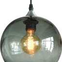 ARIAMOTION Glass Pendant Lights Kitchen Island Smoke Green Color Seeded Bubbles Modern Rustic Globe Over Sink Dinning Table Brushed Nickel 8.7" Diam
