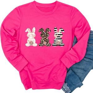 Ykomow Happy Easter Sweatshirt Women Long Sleeve Cute Bunny Rabbit Graphic Tees Pullover (X-Large, Hot Pink)