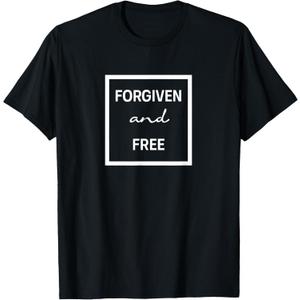 Forgiven and Free Christian Inspirational Unisex Design T-Shirt (Small, Black)