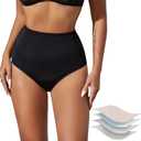 HATSURE Period Swimwear High Waisted Tummy Control Bikini Menstrual Swimsuit Bottoms Leakproof Panties for Women Girls Teens (Large, Black)