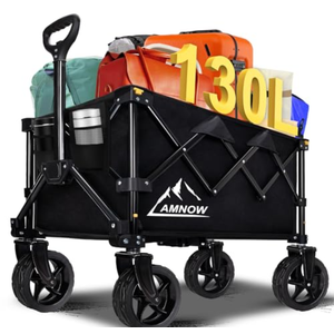 Collapsible Wagon Cart with Wheels Foldable, Folding Wagons Carts with Silent Universal Wheels, Large Grocery Cart On Wheels, Heavy Duty Utility Wagon for Shopping Beach Sports Fishing Camping, 130L