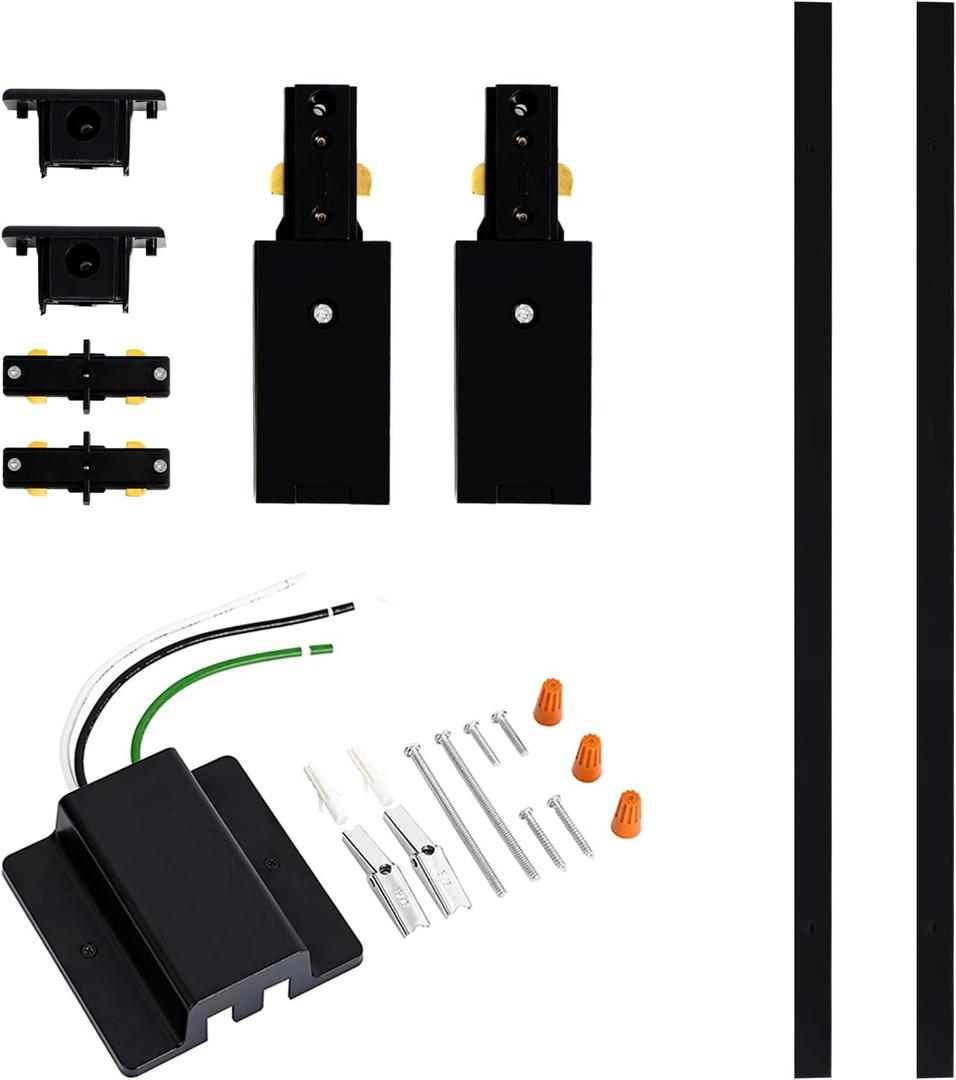 VANoopee 6.6FT H Track Lighting Rails Black, H Type Track Lighting Kit with Floating Canopy Connector, End Caps, Live End Feeds, I Connectors, Compatible with Single Circuit H Style Track System