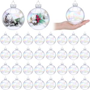 48 Pcs Large 4 Inch Clear Christmas Ornament Balls Iridescent Christmas Balls for Tree, Plastic Ornaments Ball Clear Plastic Fillable Ornaments, Xmas Hanging Hanging Decor for Holiday