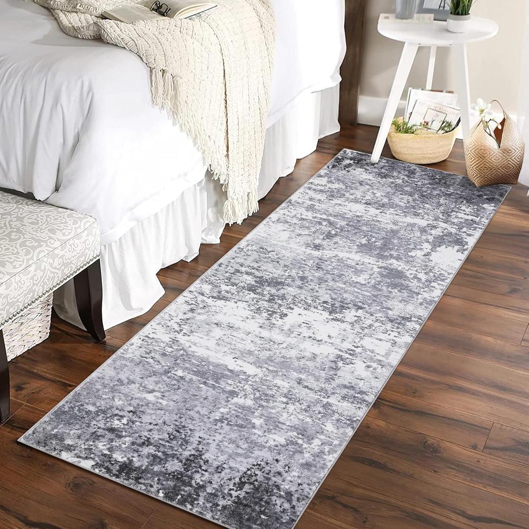 ROYHOME 2x6 Modern Abstract Runner Rug Non Slip Soft Rug Stain Resistant Rugs Low Pile Non Shed Machine Washable for Hallway Kitchen Bathroom, Light Grey